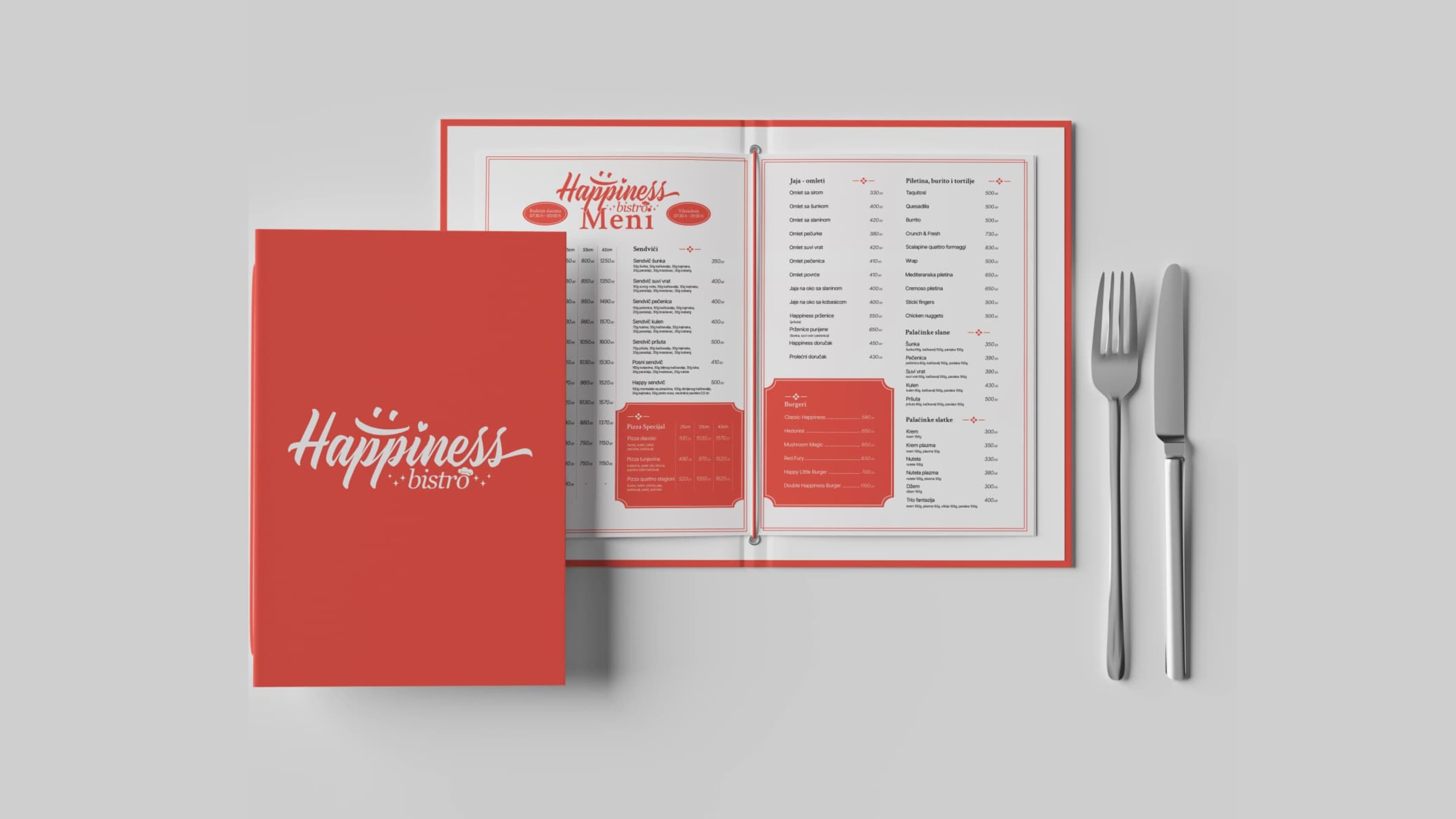 Happiness Bistro — Dizajn menija